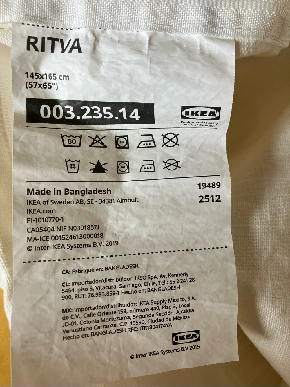 Four (4) 57x65” IKEA Ritva Curtains with Tie-backs
